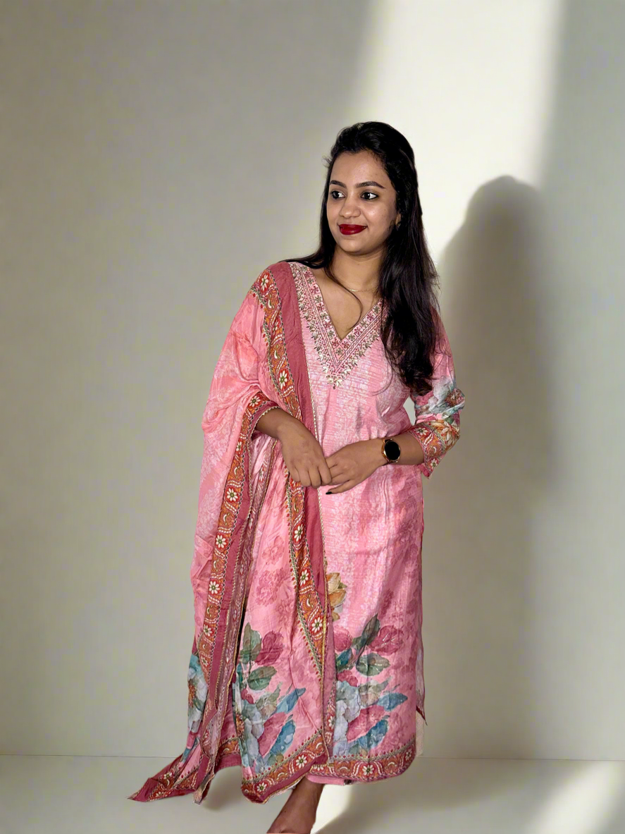 Pink mul cotton kurta set