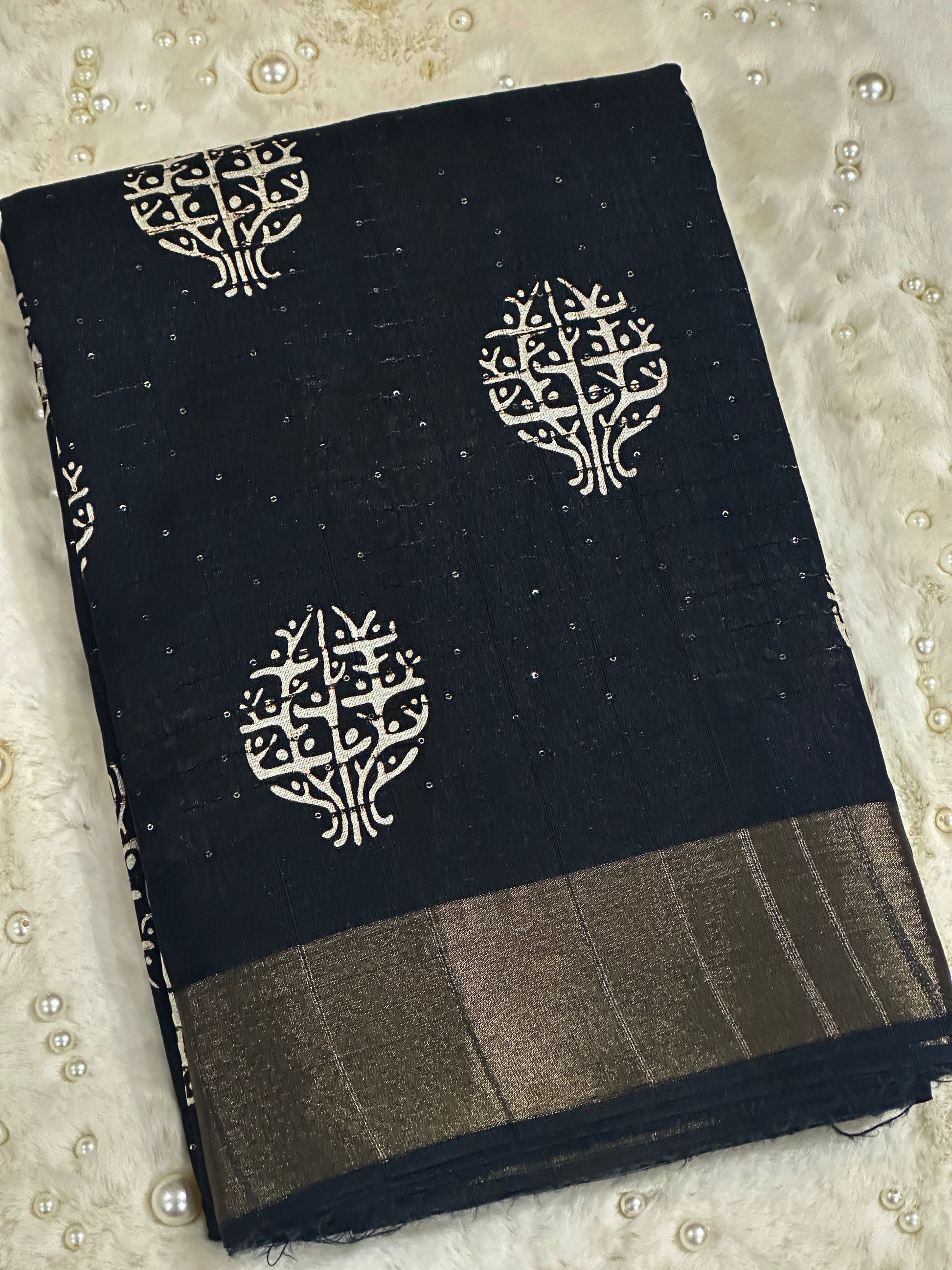 Black Cotton Sequence Saree