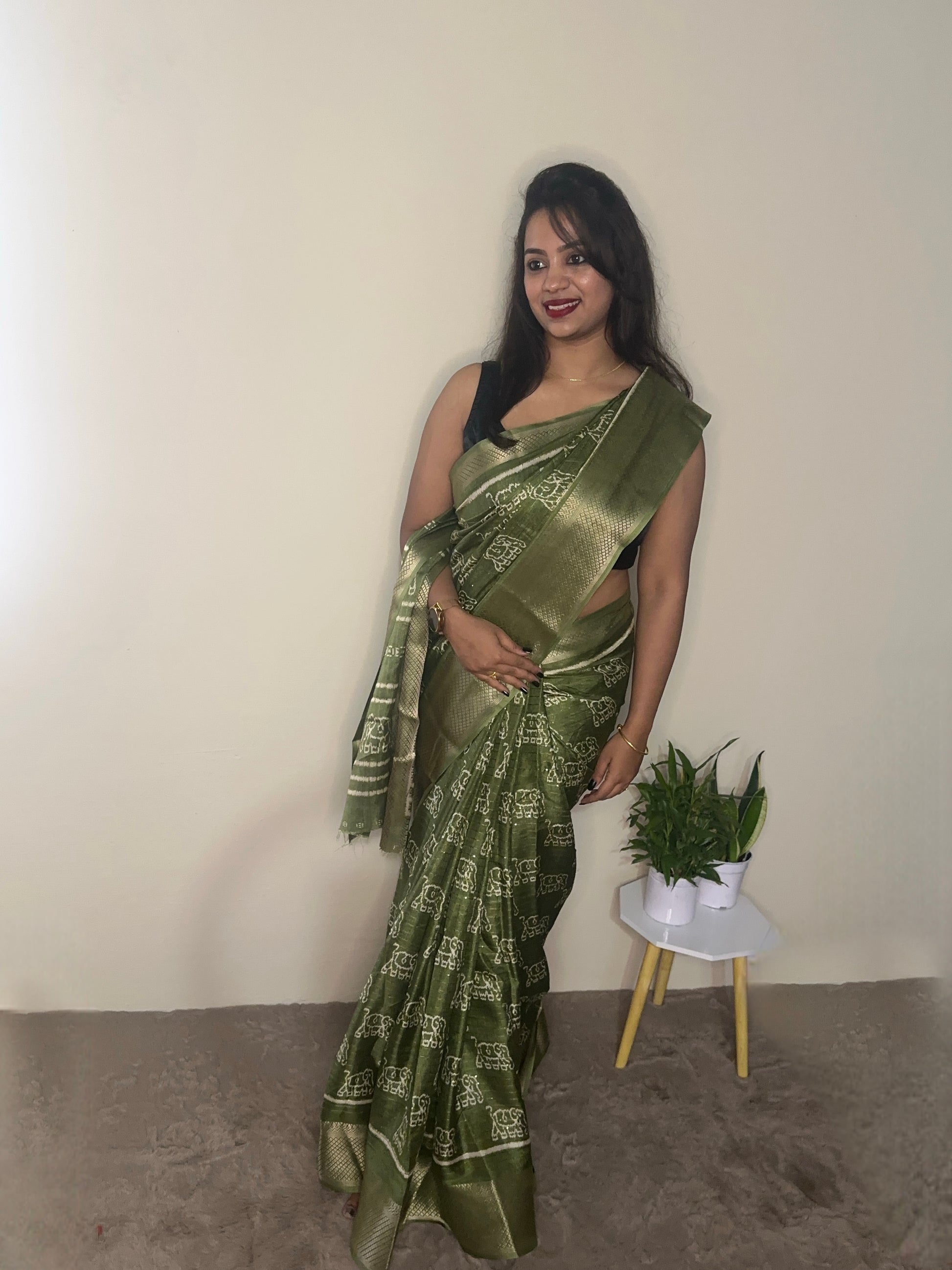 Green Dola Silk Saree