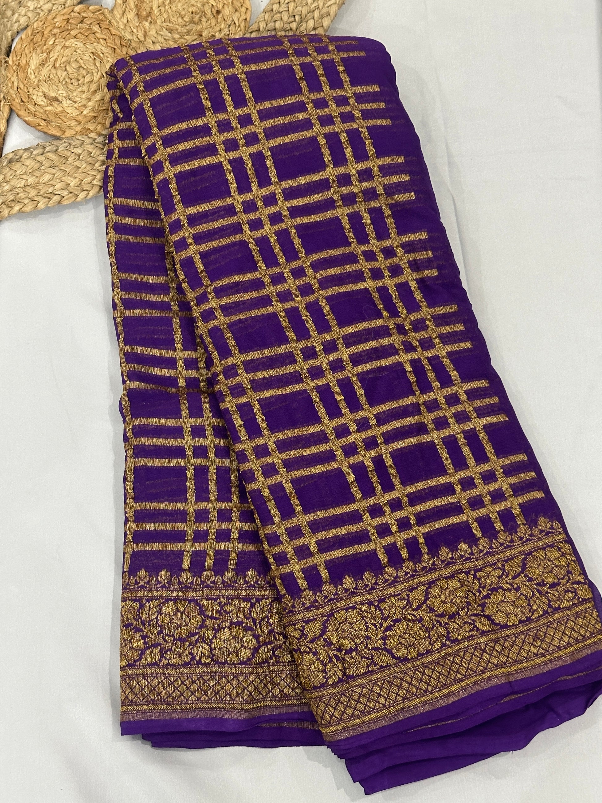Purple Khaddi Georgette Handloom Banarasi Saree