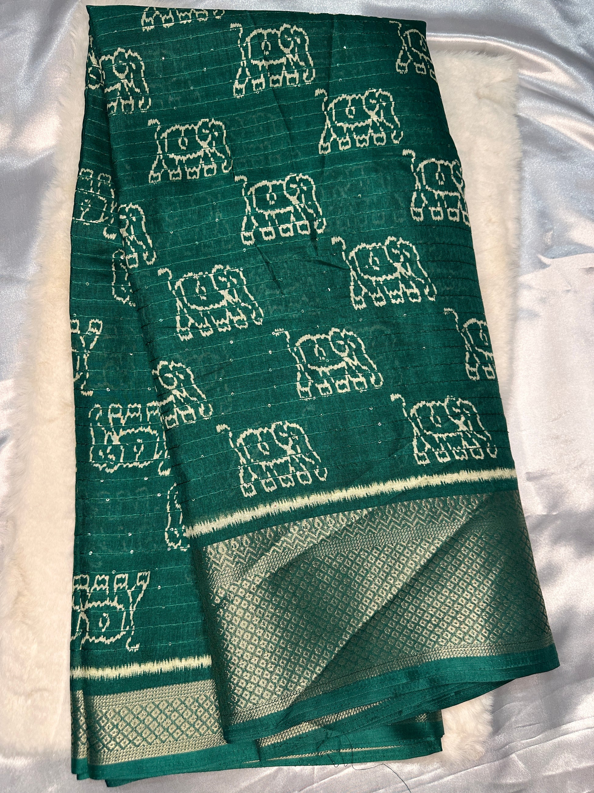 Dark Green Dola Silk Saree