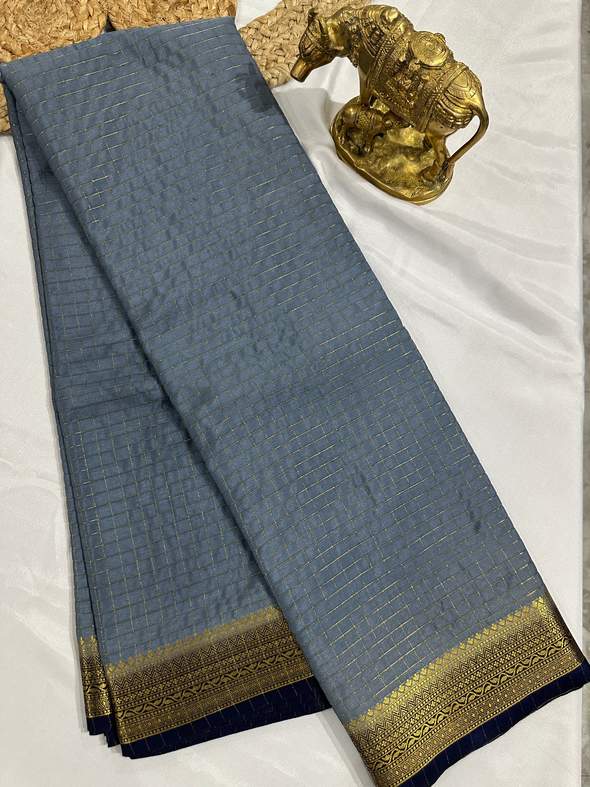 GreySemi Mysore Silk Crepe Saree