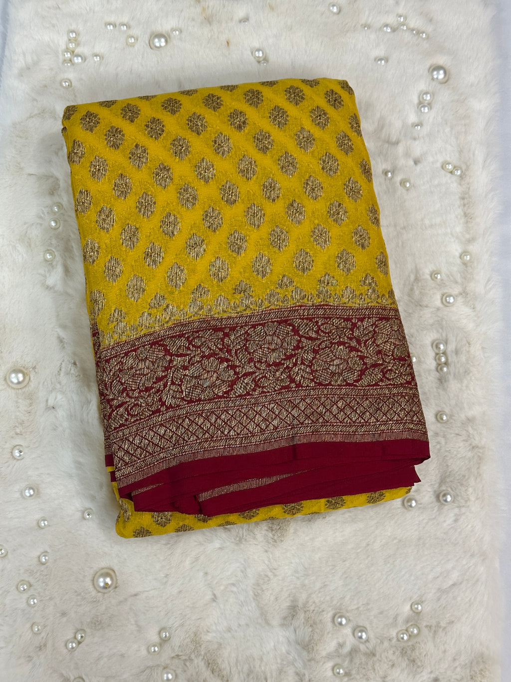 Yellow Khaddi Georgette Handloom Banarasi Saree