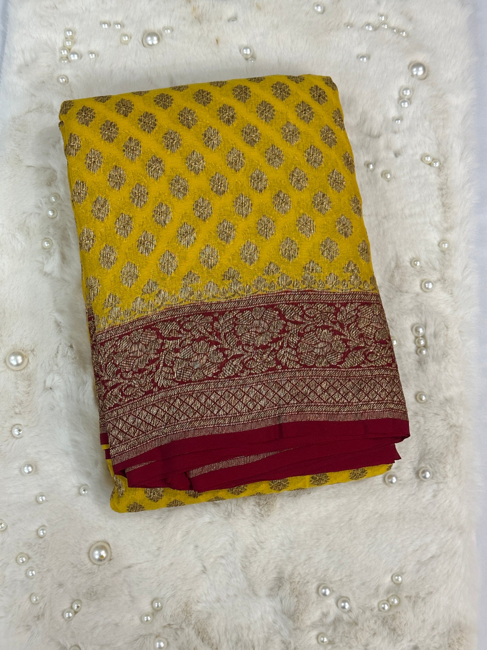 Yellow Khaddi Georgette Handloom Banarasi Saree