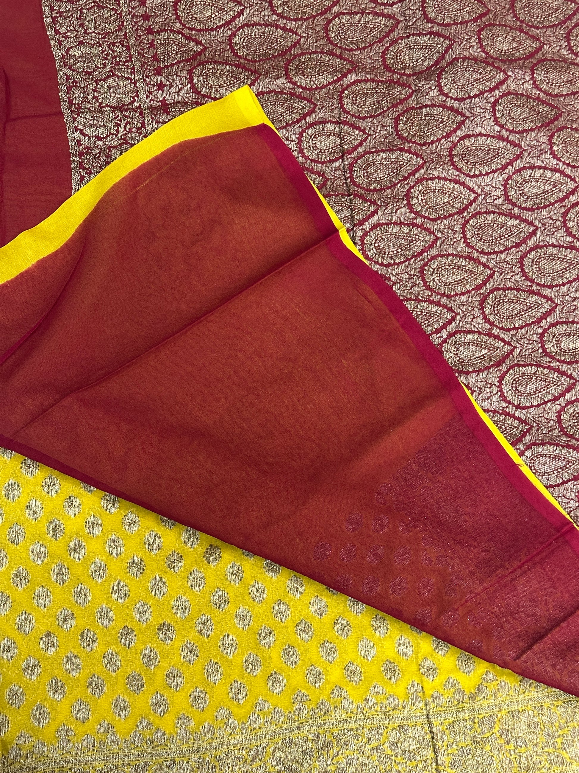 Yellow Khaddi Georgette Handloom Banarasi Saree