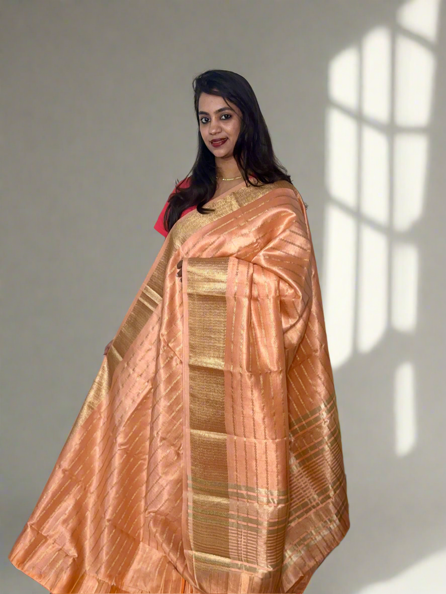 Kora Silk Peach Gold Saree