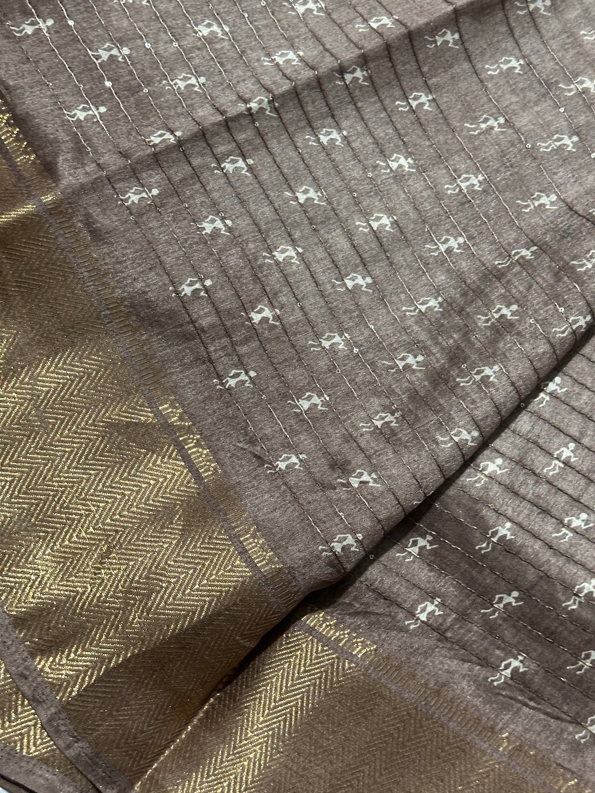Light Brown Dola Silk Warli Print Saree