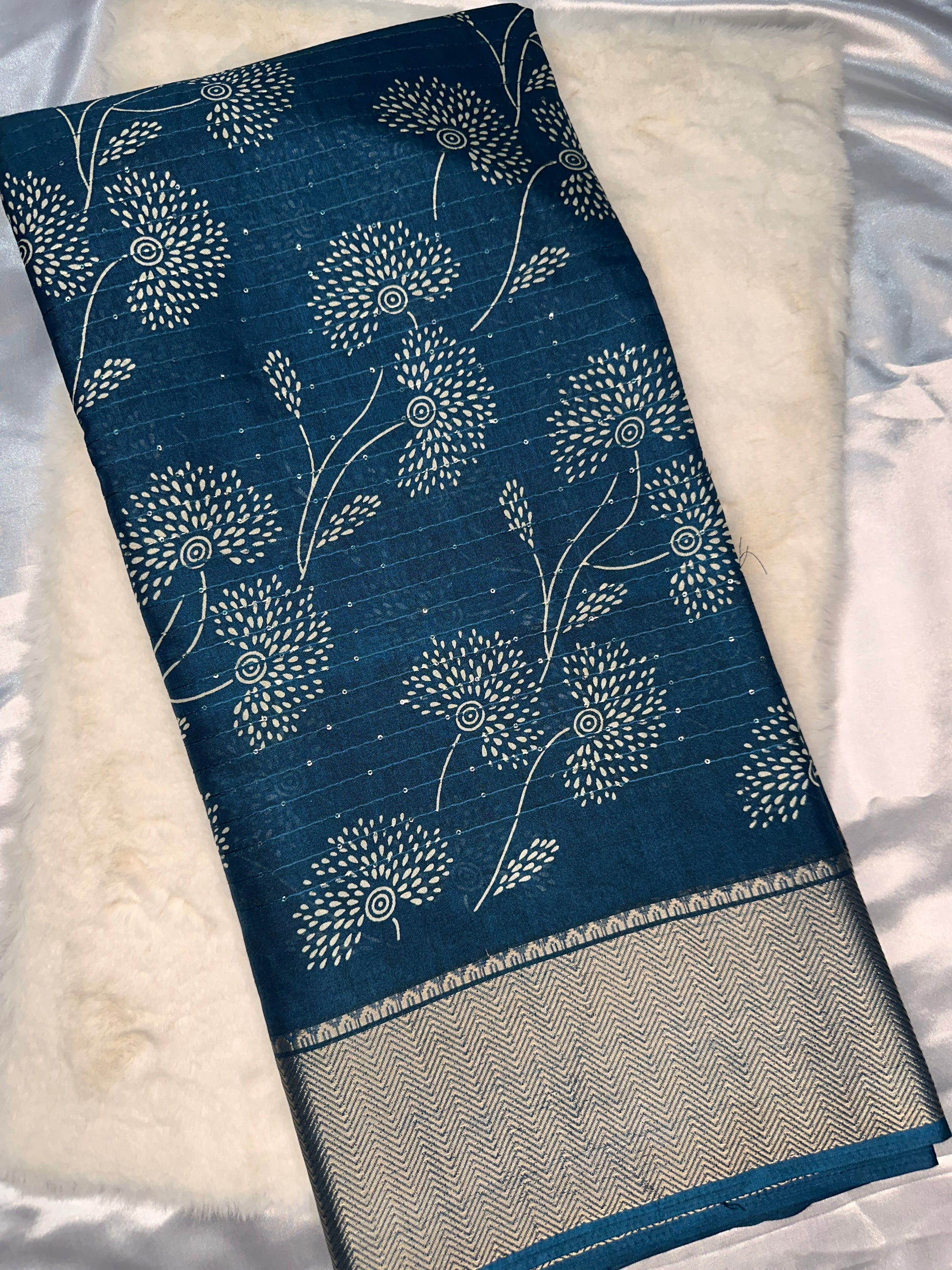 Teal Blue Dola Silk Saree