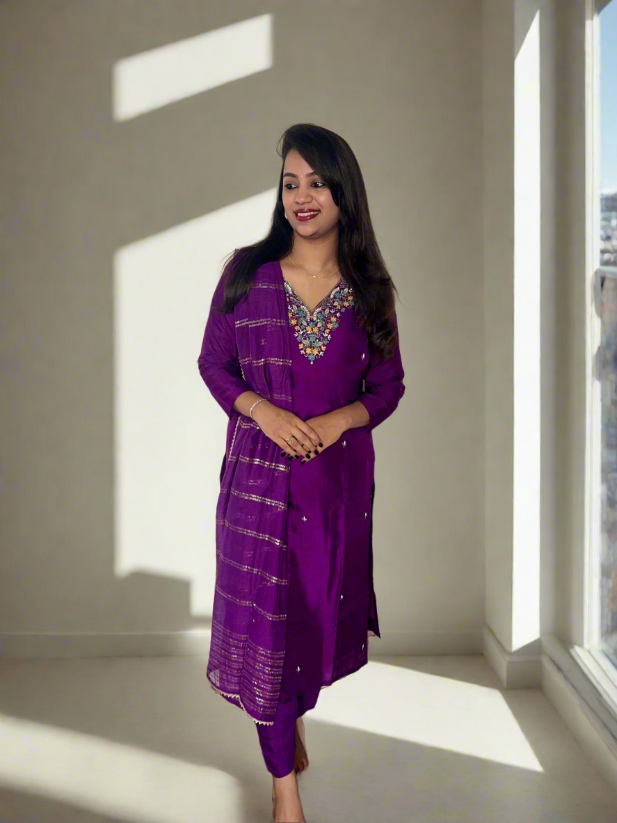 Dola Silk Purple Salwar Set