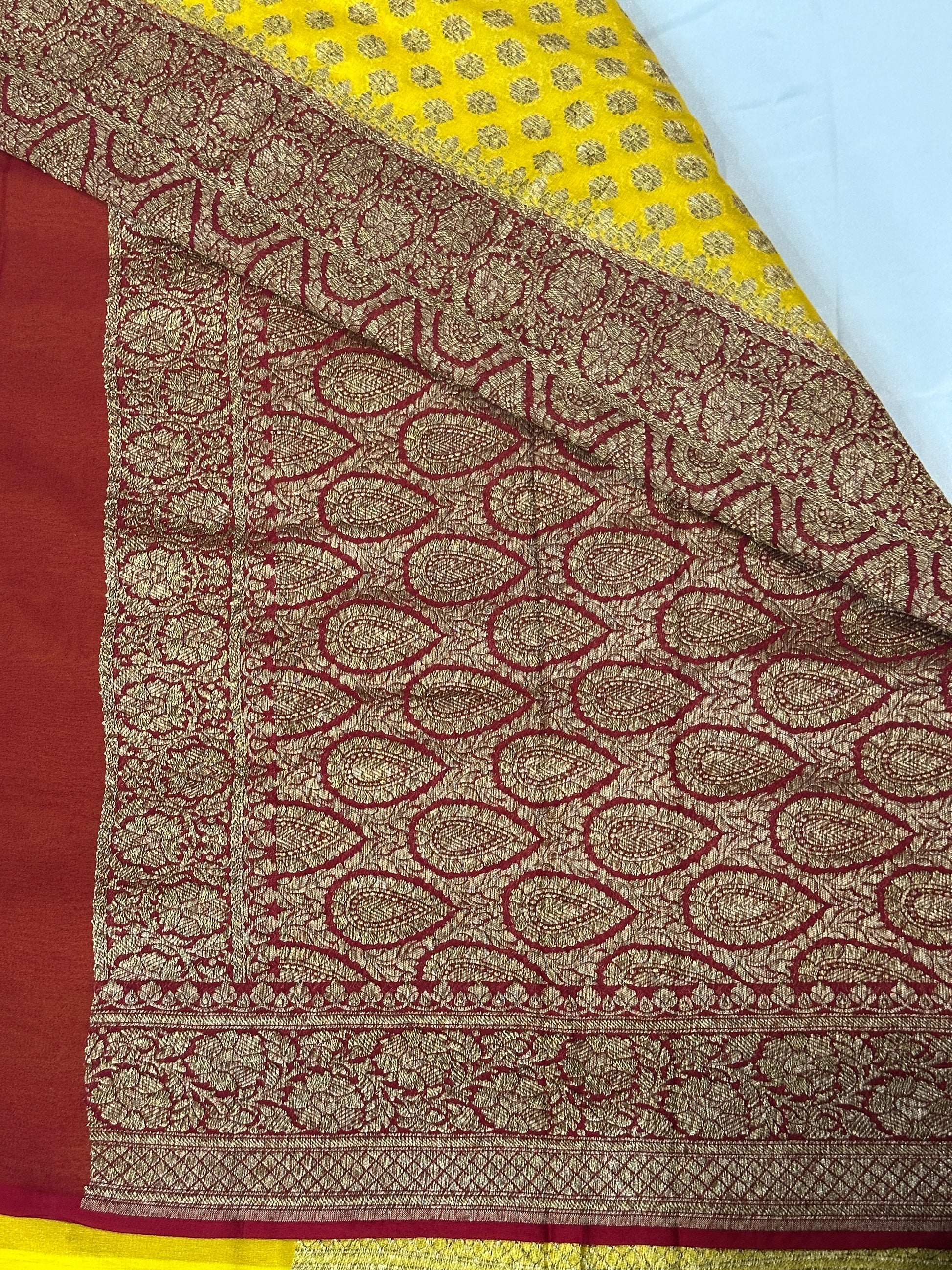 Yellow Khaddi Georgette Handloom Banarasi Saree