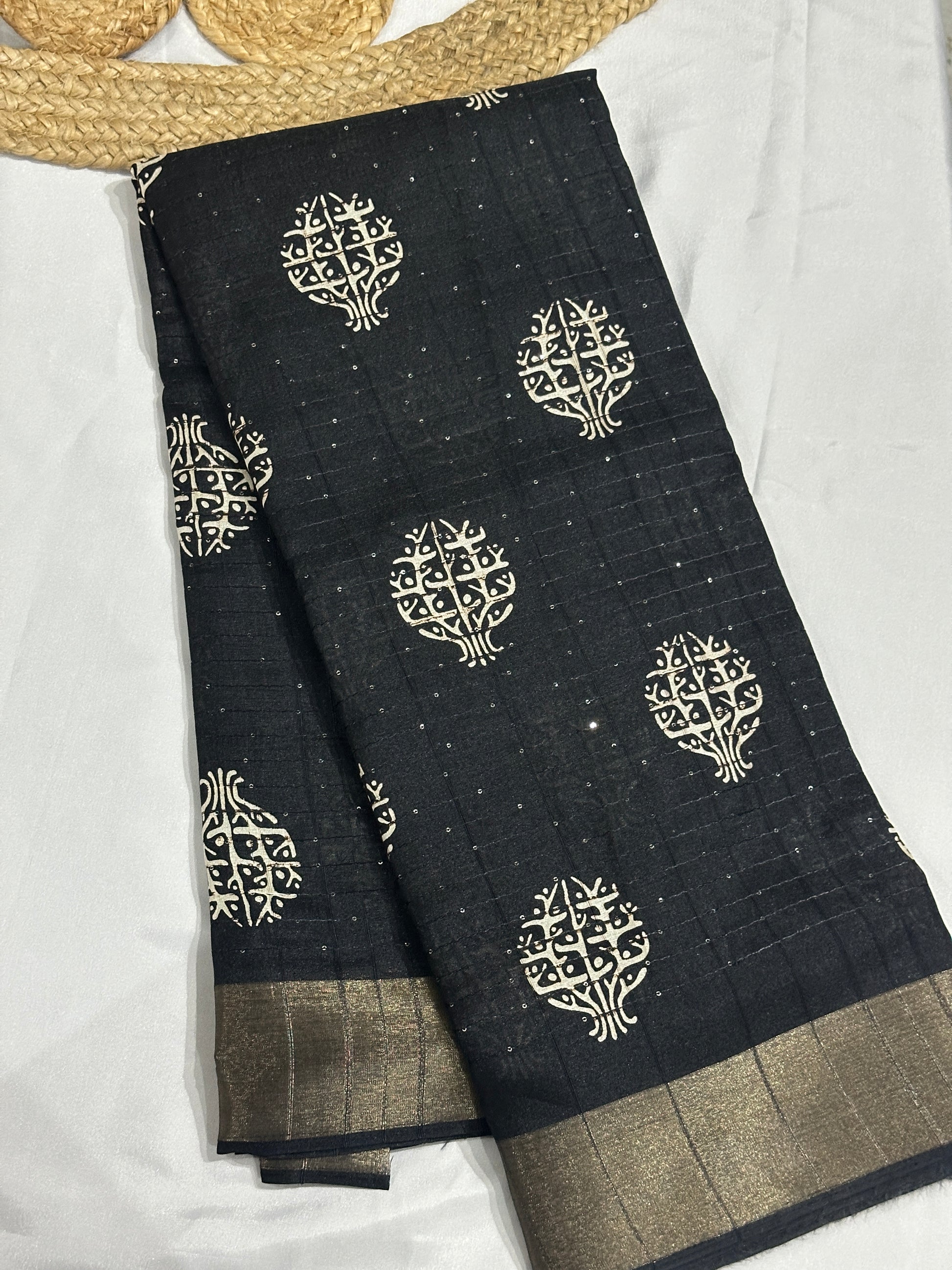 Black Cotton Sequence Saree