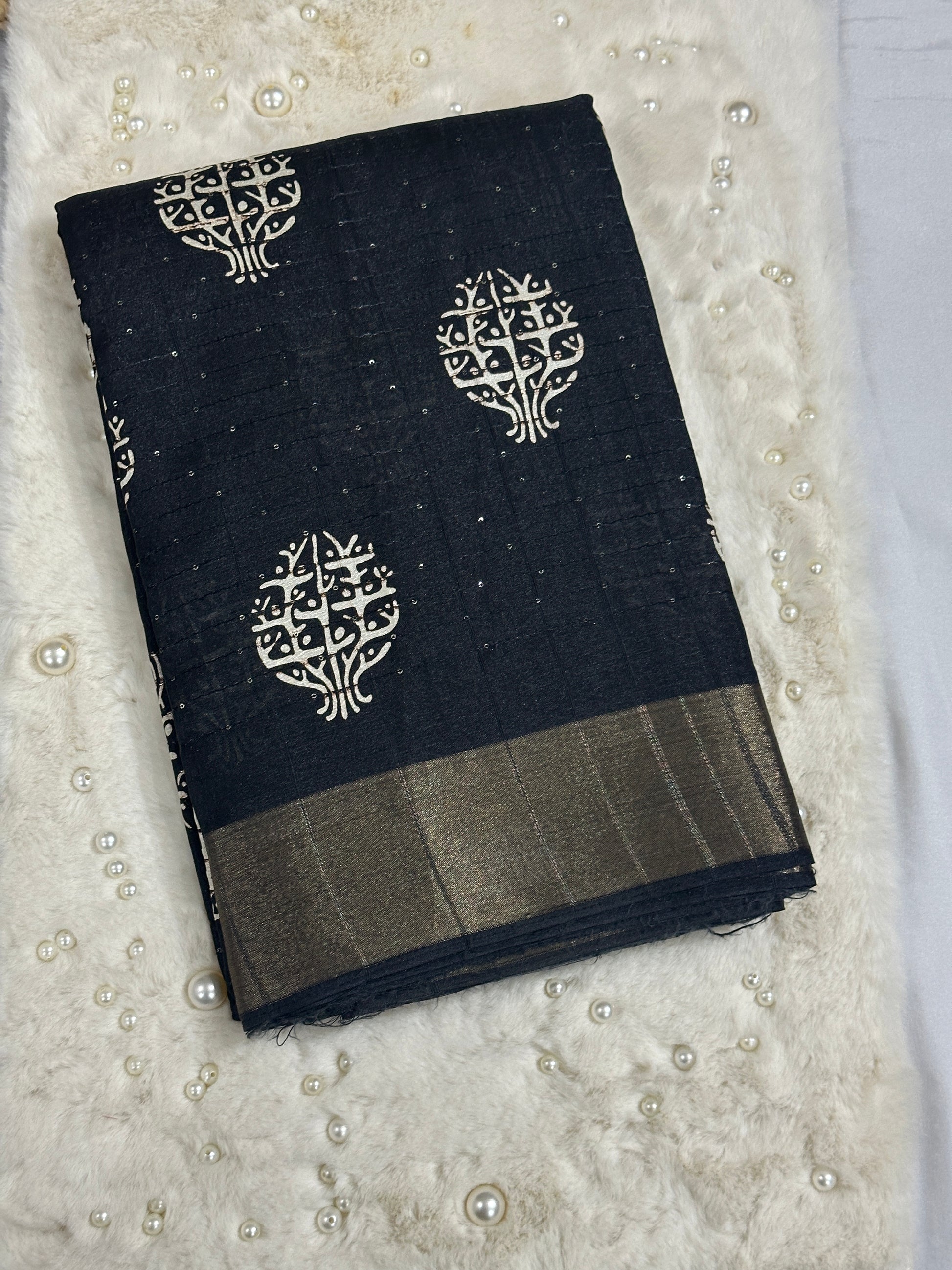 Black Cotton Sequence Saree