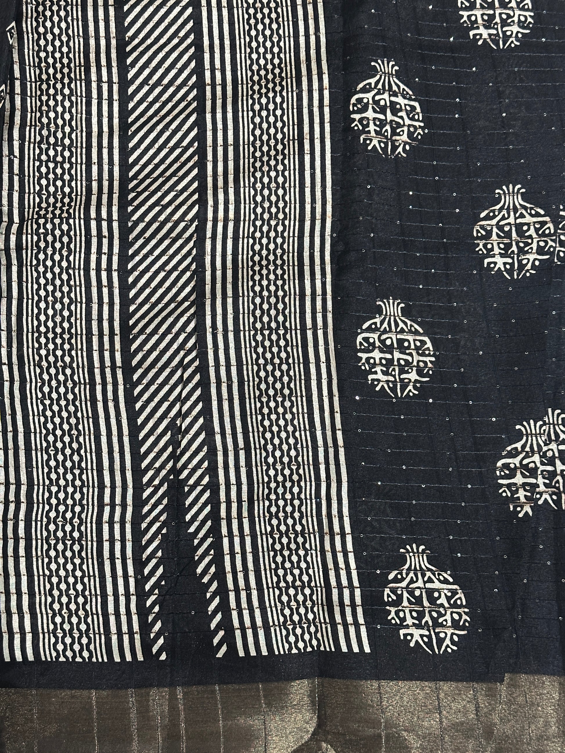 Black Cotton Sequence Saree