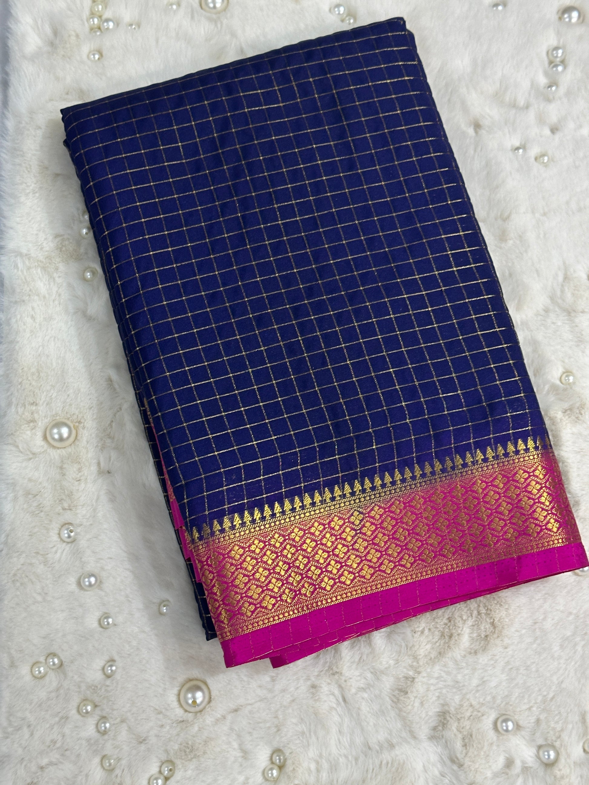Blue Semi Mysore Silk Crepe Saree