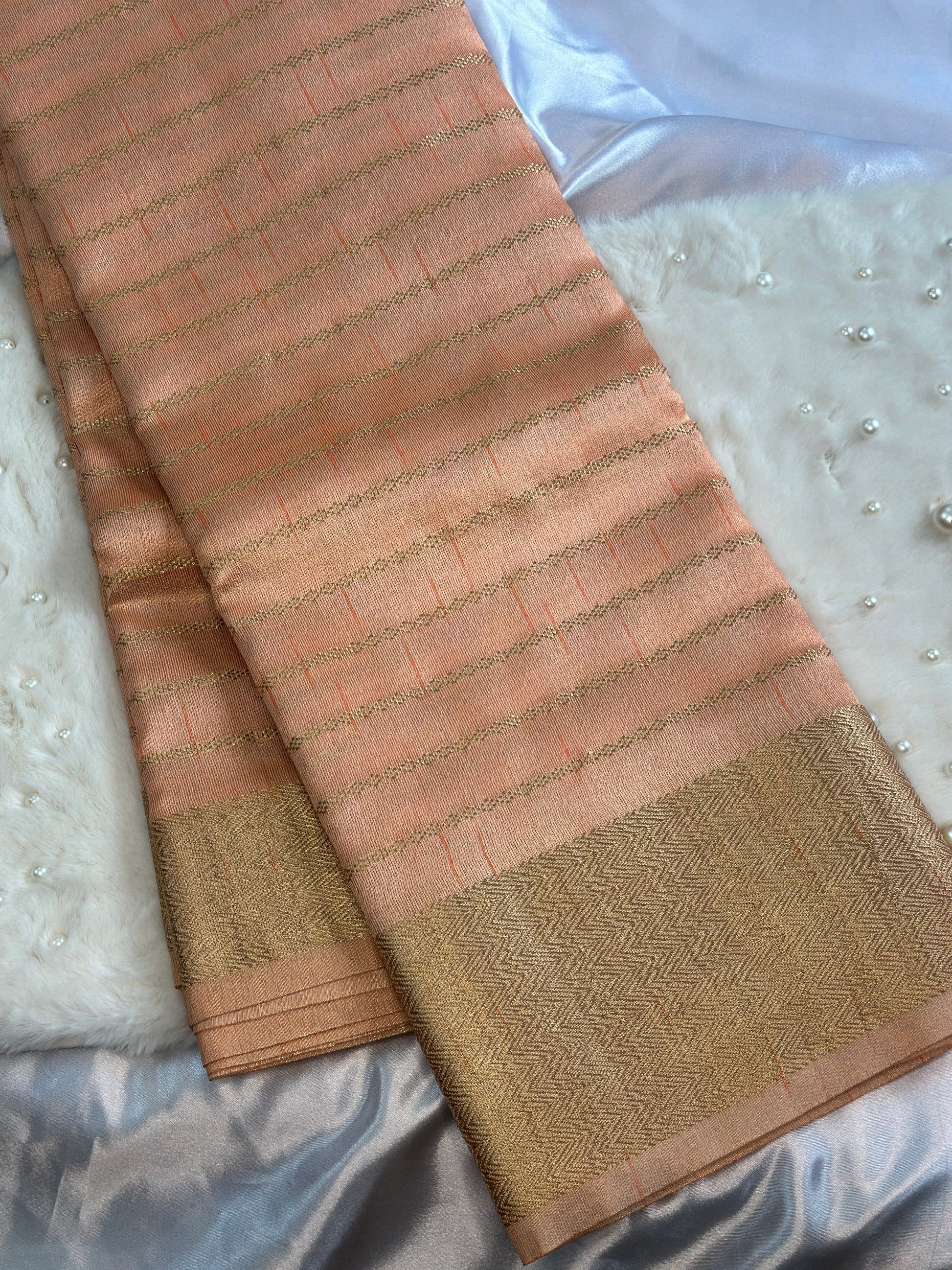 Kora Silk Peach Gold Saree