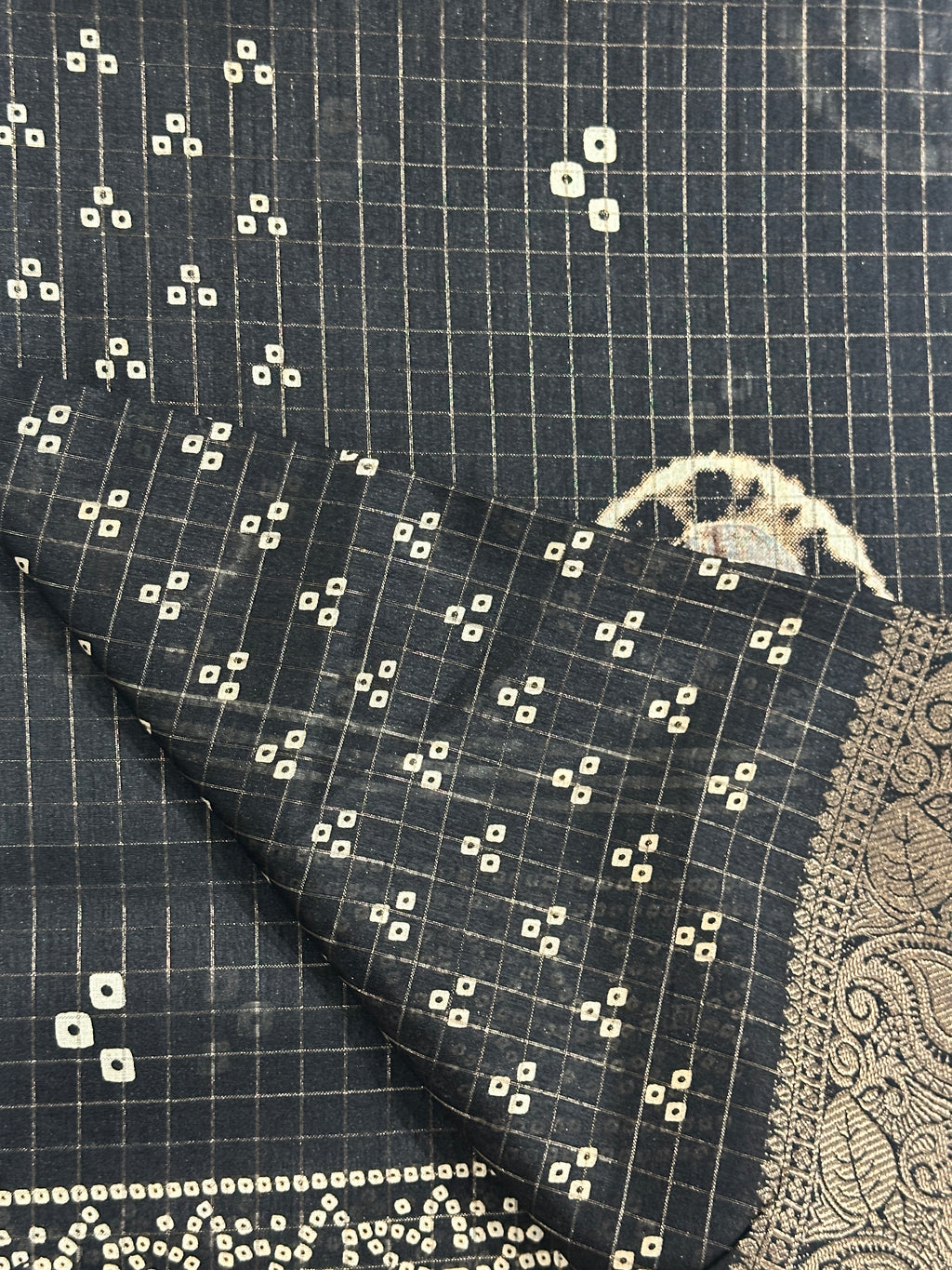 Black Bandhej Print Dola Silk Saree