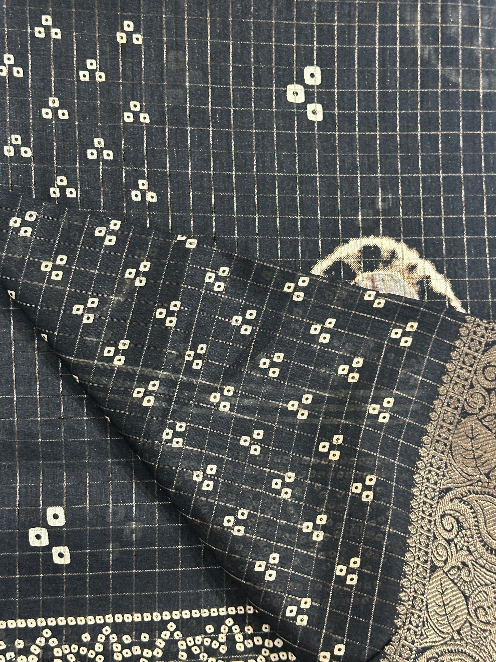 Black Bandhej Print Dola Silk Saree