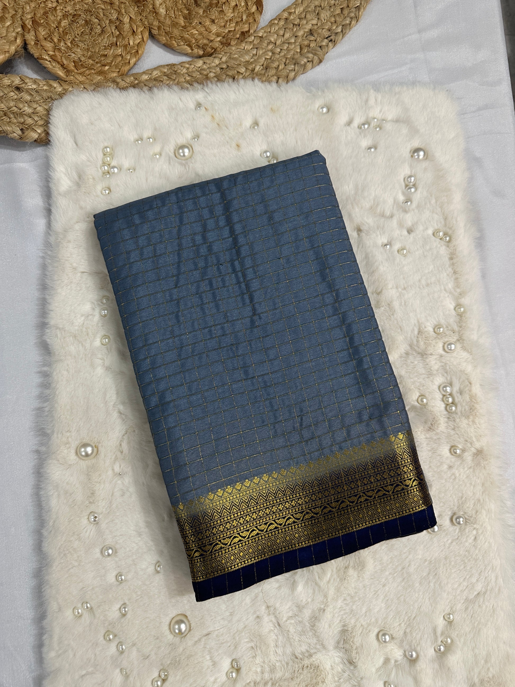 GreySemi Mysore Silk Crepe Saree