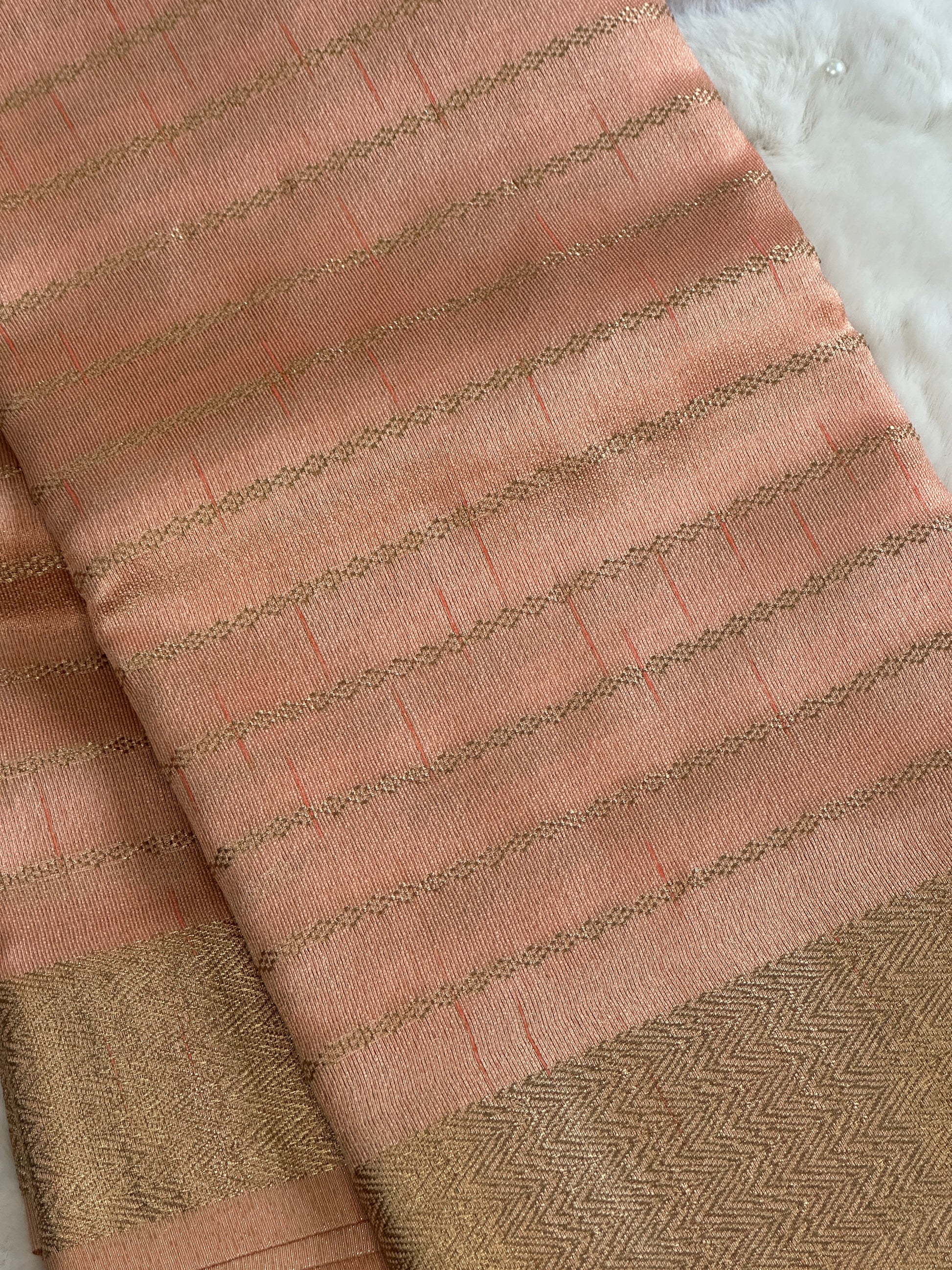 Kora Silk Peach Gold Saree
