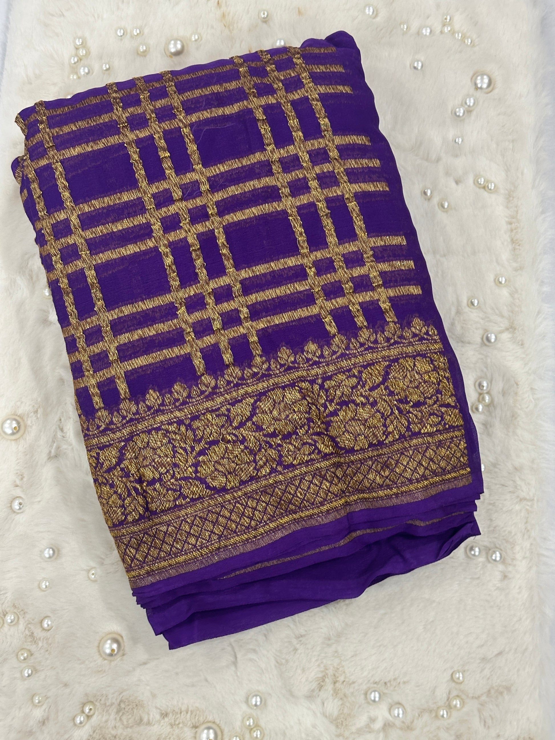 Purple Khaddi Georgette Handloom Banarasi Saree