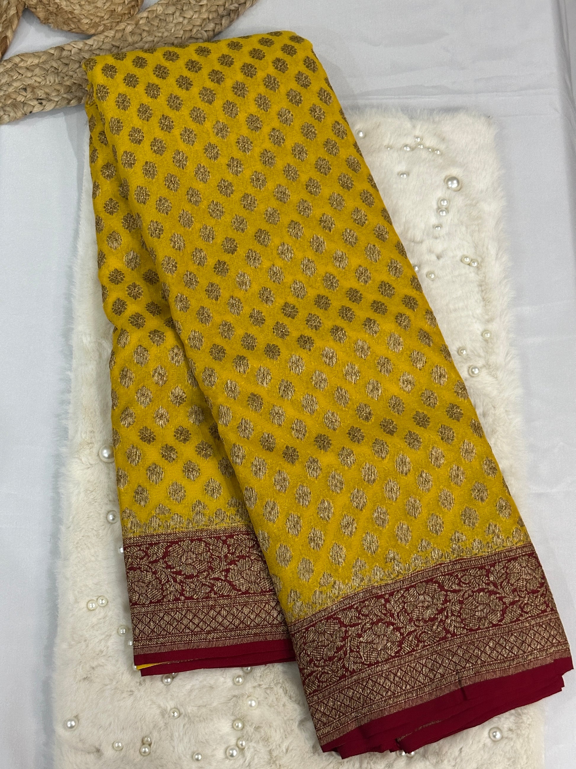 Yellow Khaddi Georgette Handloom Banarasi Saree