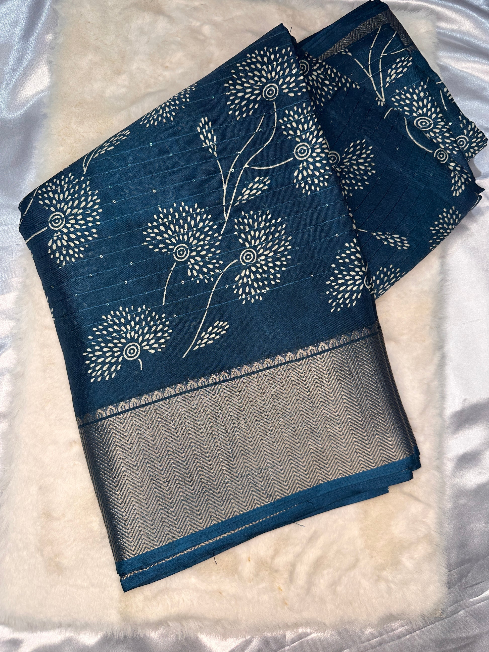 Teal Blue Dola Silk Saree