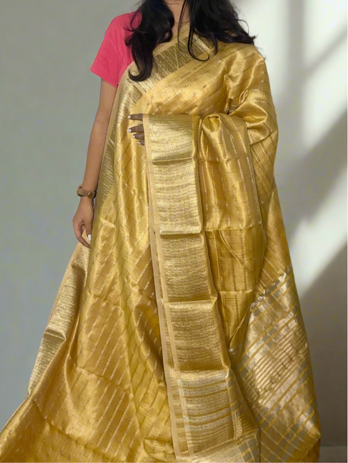Kora Silk Mustard Gold Saree