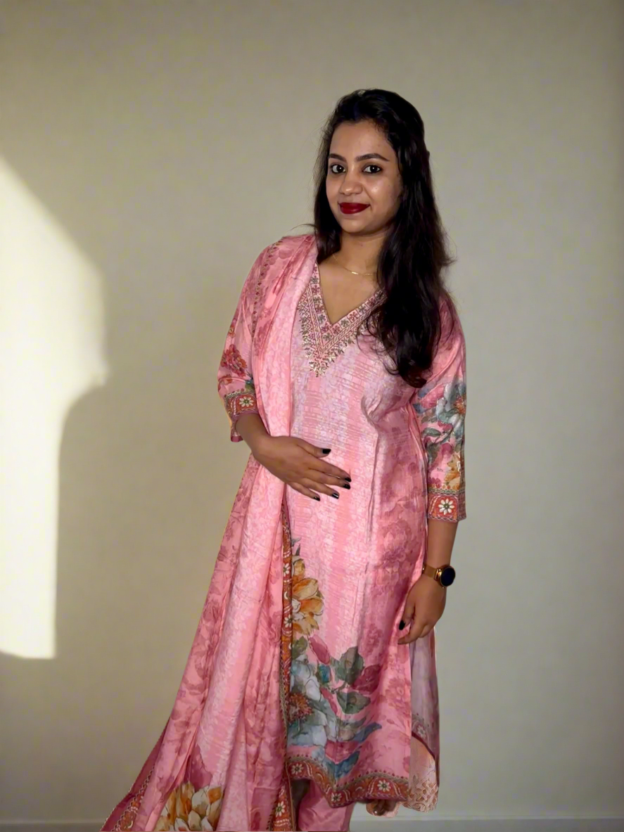 Pink mul cotton kurta set