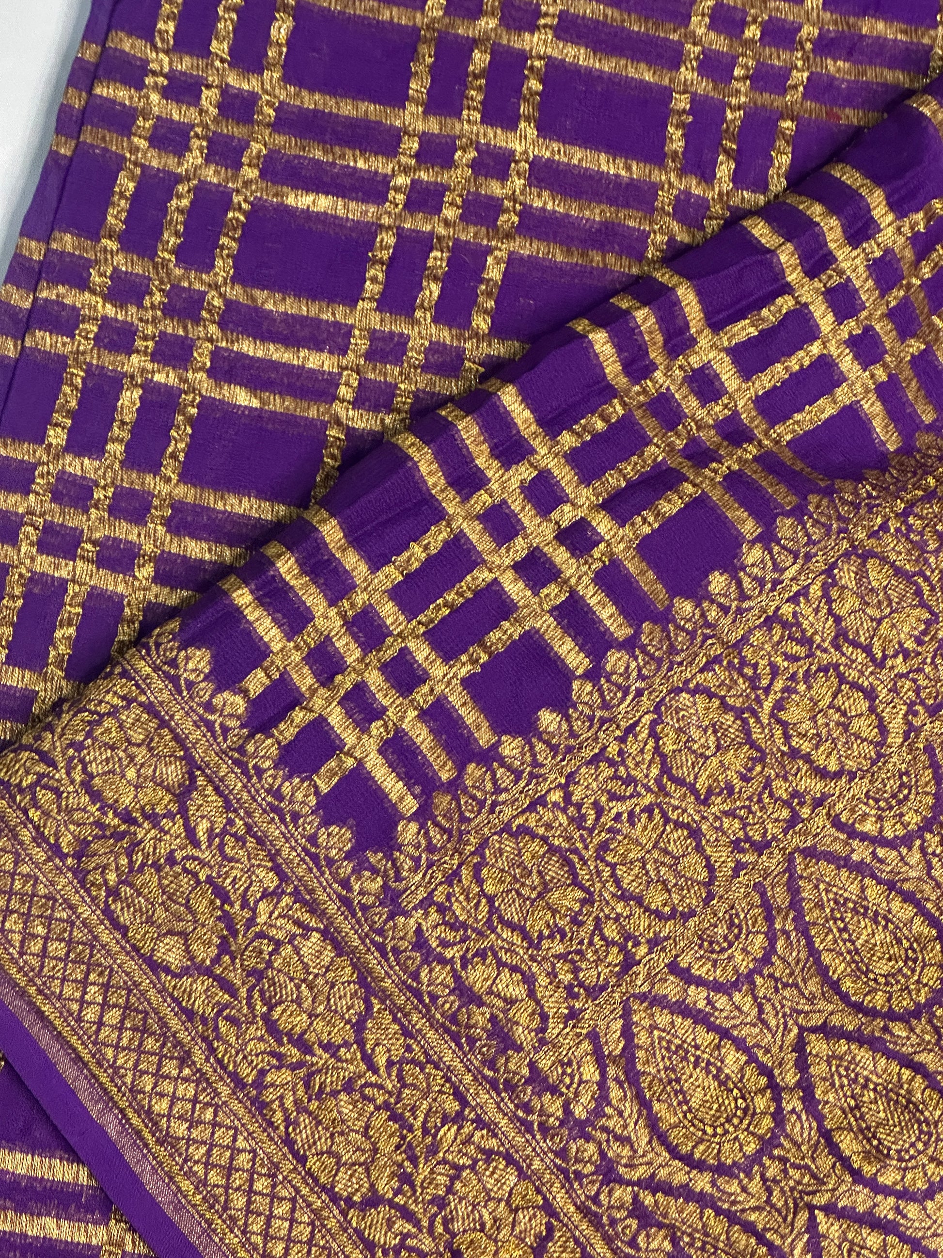 Purple Khaddi Georgette Handloom Banarasi Saree