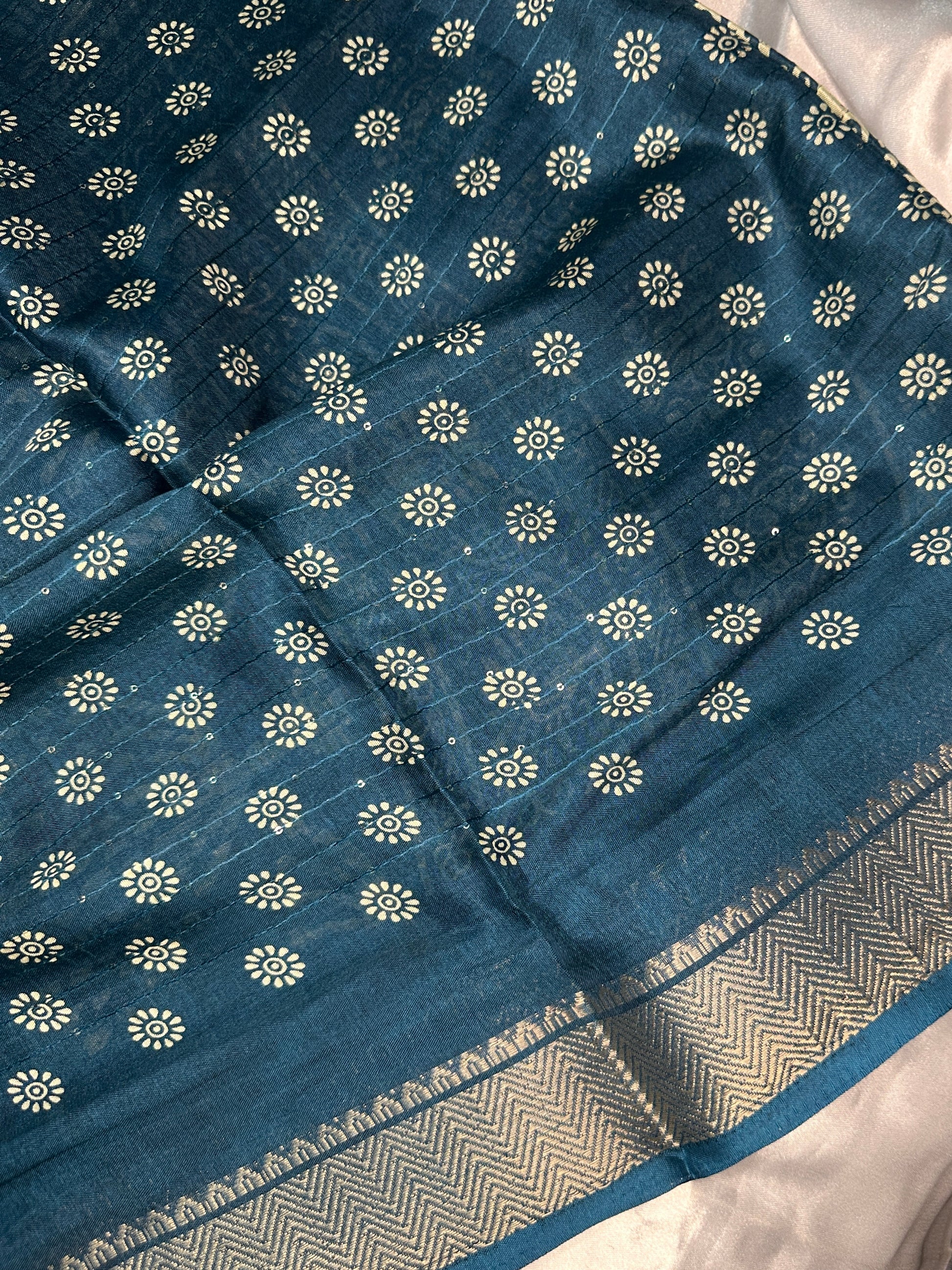 Teal Blue Dola Silk Saree