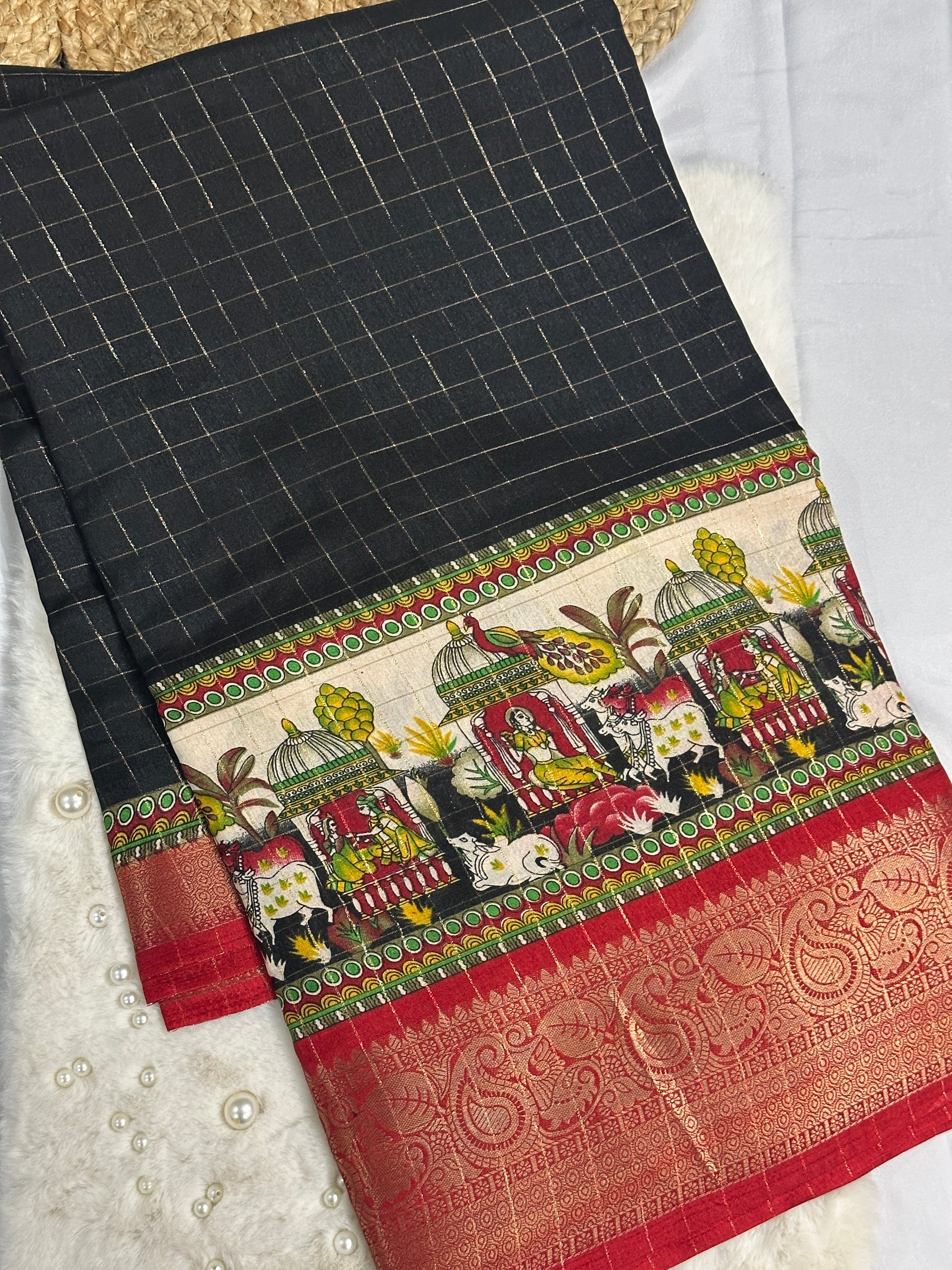 Black Dola Silk Saree