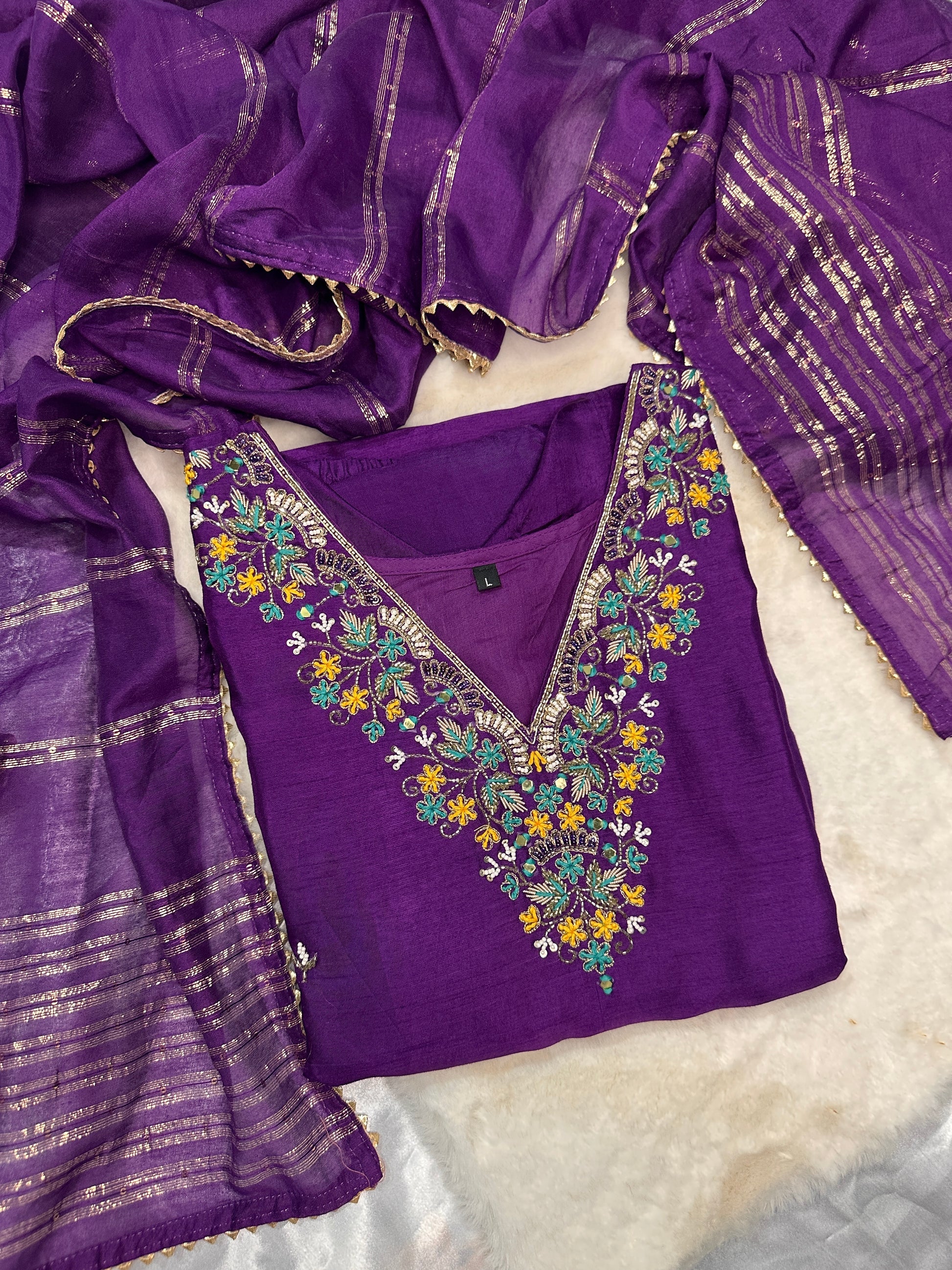 3 piece dola silk kurta set