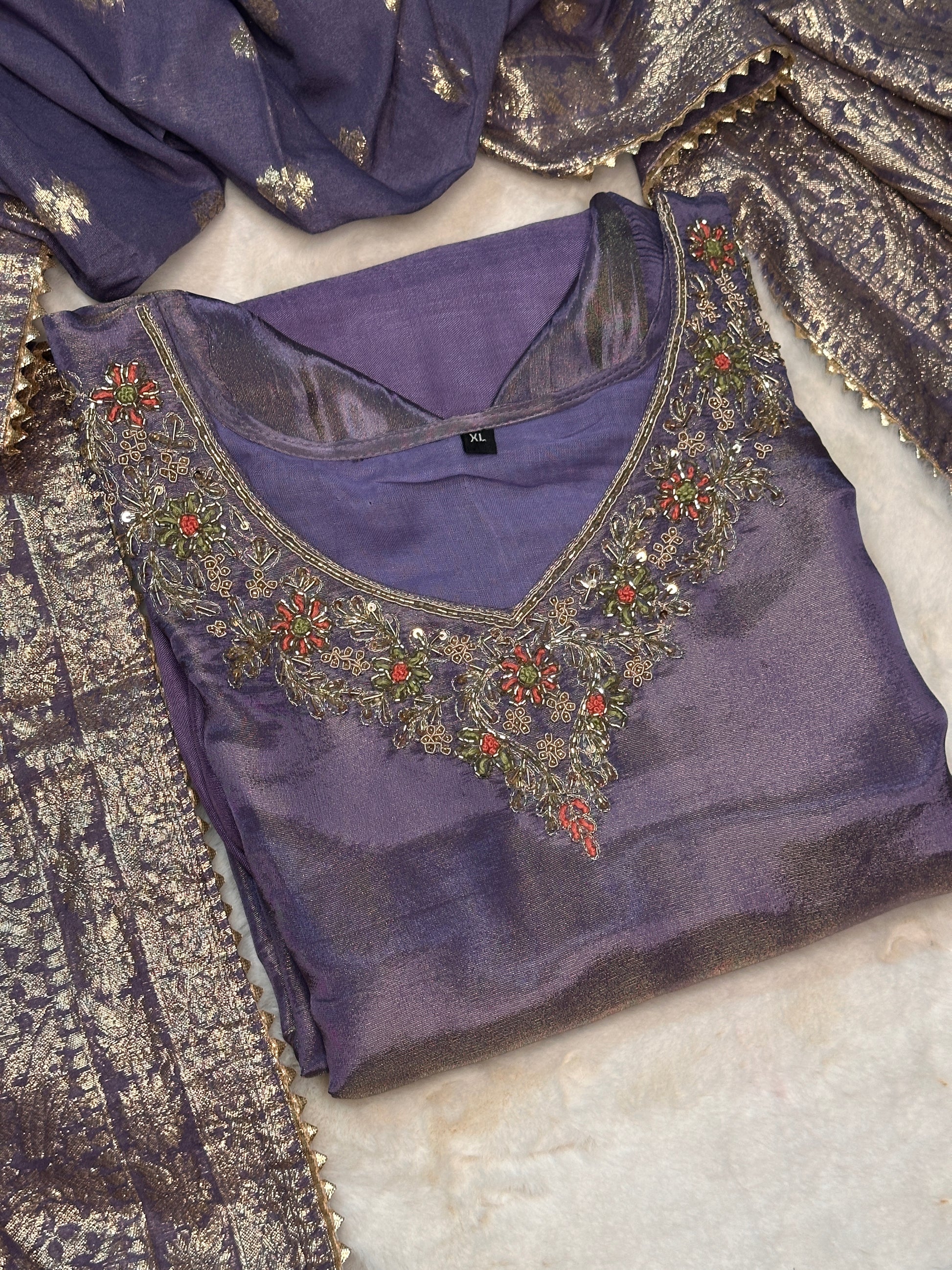 3 piece tissue silk kurta set