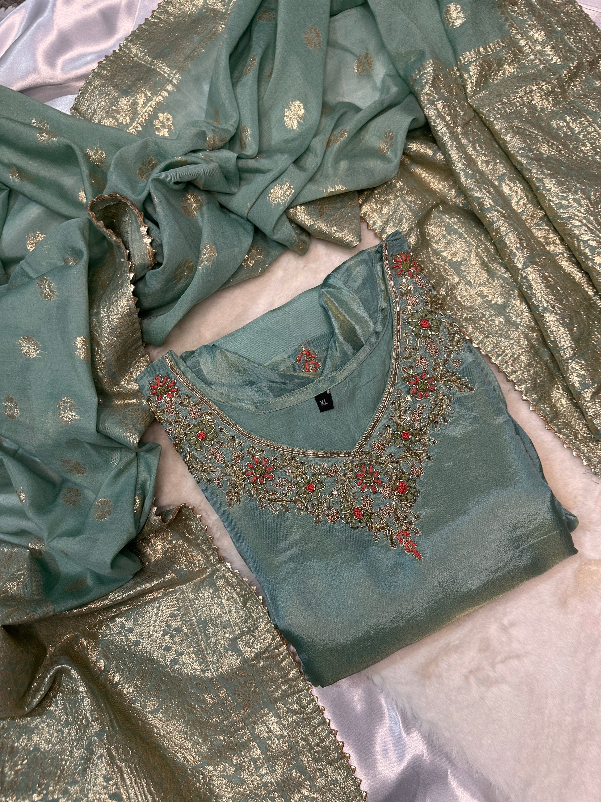3 piece tissue silk kurta set
