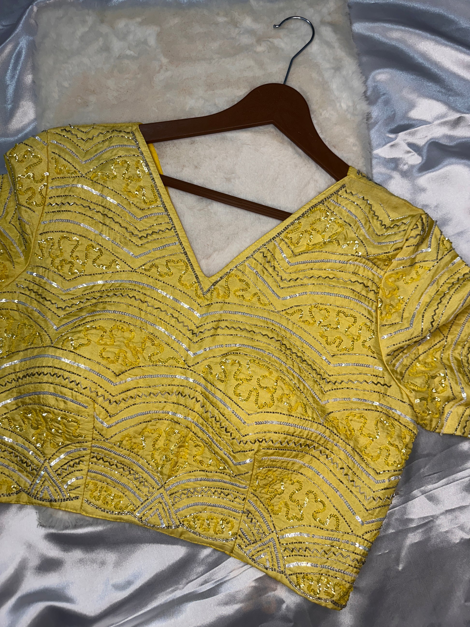 Sequence work on ready to wear blouse 