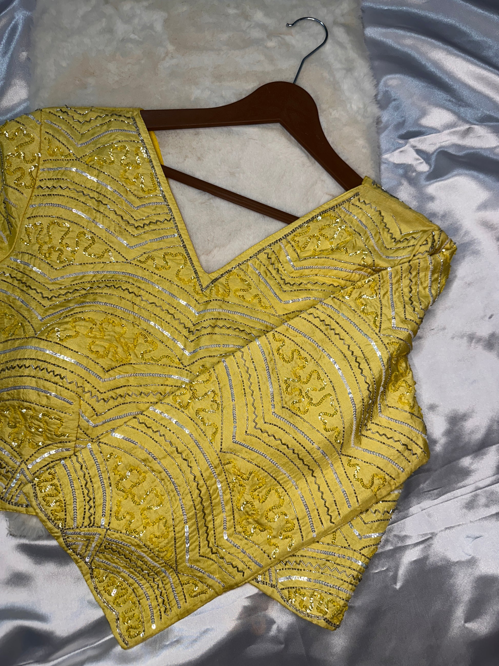 Sequence work on ready to wear blouse 